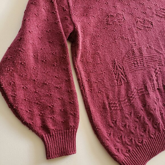 Vintage Northern Reflections By Parkhurst Maroon Farmhouse Knit Sweater Size L - Picture 10 of 15